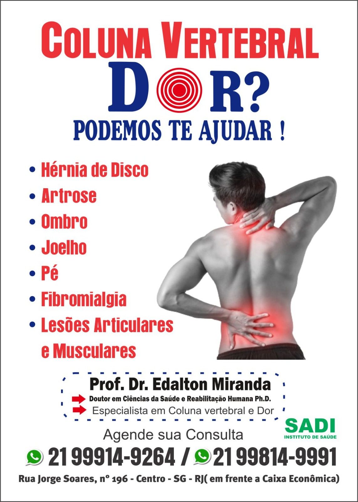Flyer sobre problemas de coluna vertebral e dor